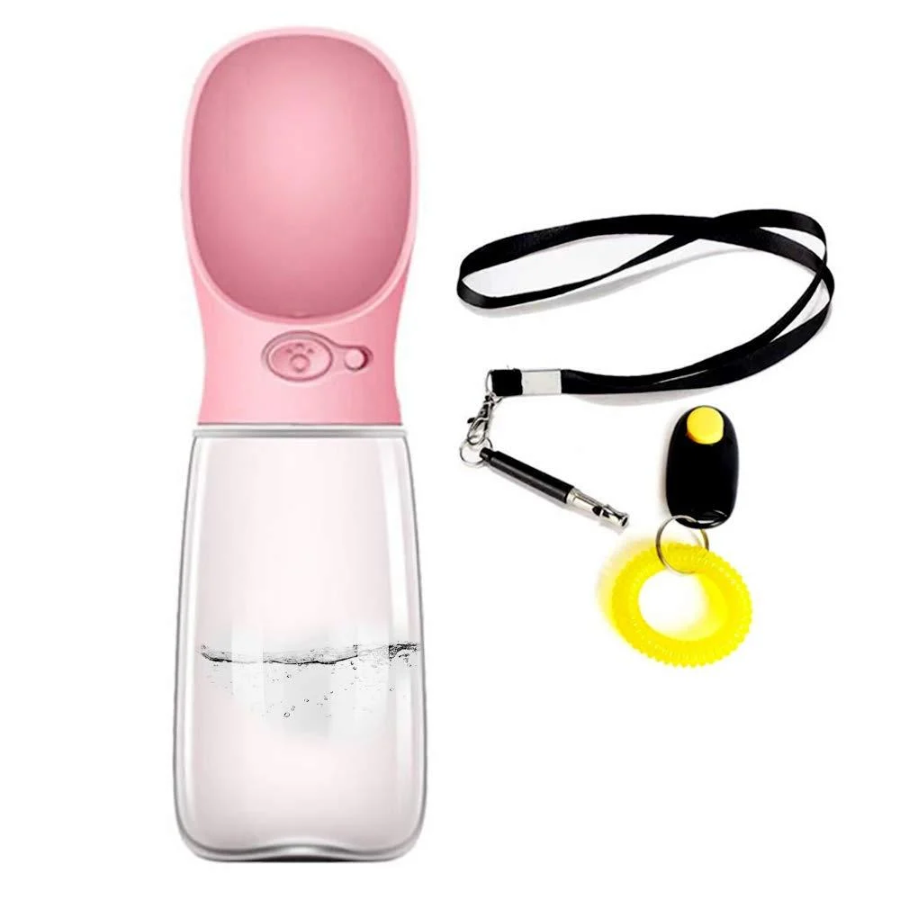 AcserGery Dog Water Bottle 550ml BPA Dog Drinking Bottle with Sending Whistle and Dog Trainer (Pink) 550ml-Pink