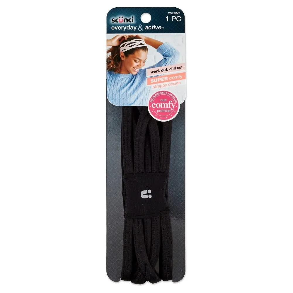 Scunci Everyday & Active Workout Strappy Design Headband Black 1-Count