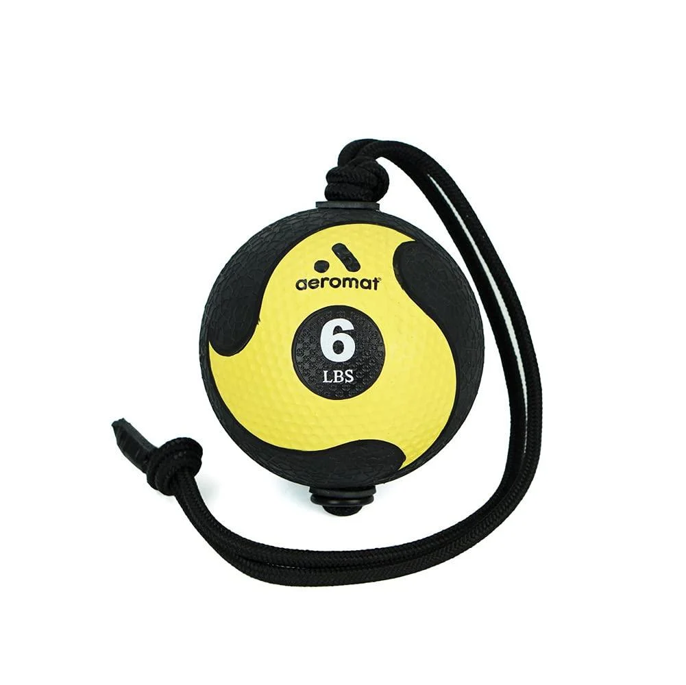AEROMAT Elite Power Rope Medicine Ball for Core Strength/Rotational Movements Training - Weights Color-Coded 6 lbs - Black/Yellow