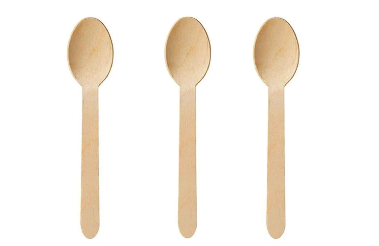 100 PCS Disposable Compostable Wooden Spoons 100 PCS 6 inch Biodegradable Natural Wooden Spoon - A & S