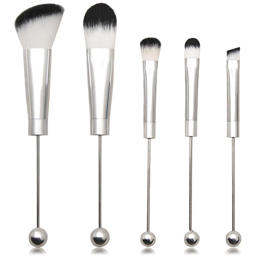 Beadable Makeup Brushes Makeup Brushes Kit Silicone Beads DIY Makeup Cosmetic Brushes Beaded Brushes Kit for DIY Silver - Baglaum