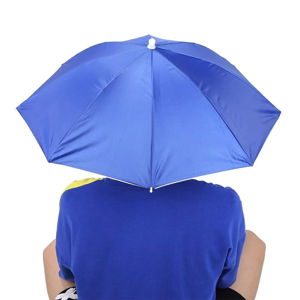 Outdoor rain umbrella hat 25.3-inch shield hat handfree UV protection rain cap cap headgear for fishing camping hunting (royal blue)