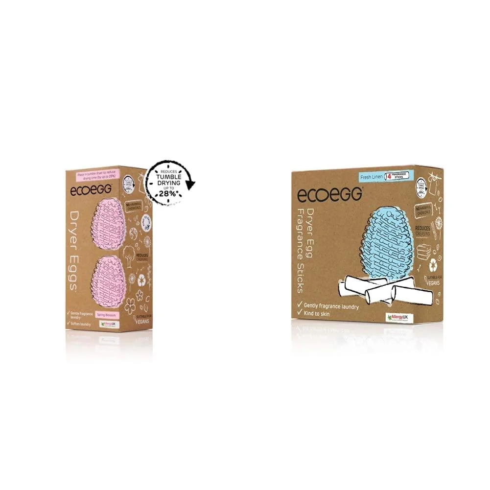 ecoegg Dryer Egg | Reduces Drying Time | Tumble Dryer Balls replacement & Dryer Egg Fragrance Sticks | Refills | Reduces Drying Time | Tumble Dryer Balls replacement Spring Blossom 2 Piece Set + Fragrance Sticks