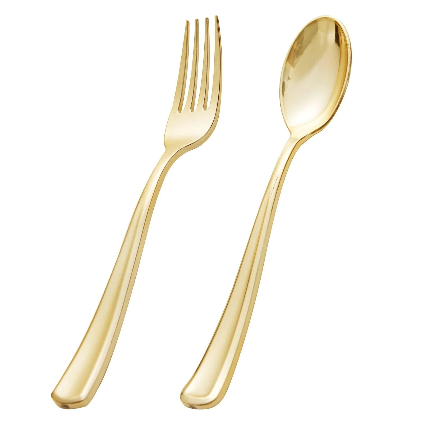BUCLA 200 Pieces Gold Plastic Silverware - Disposable Gold Utensils - Heavy Duty Plastic Cutlery set- 100 Gold Plastic Forks, 100 Gold Plastic Spoons for Catering, Parties, Dinners, Weddings
