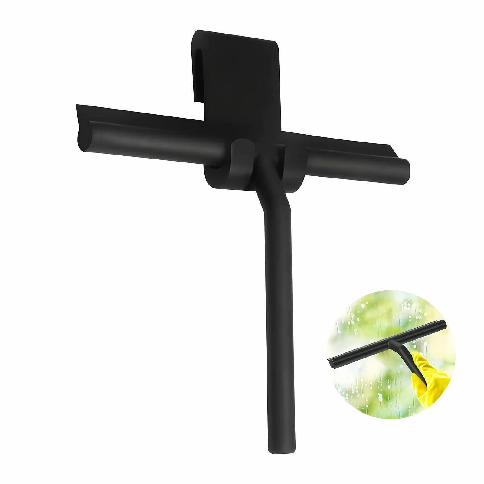 Shower Squeegee for Shower Glass Door Silicone Shower Squeegees for Mirror Doors Window Shower Glass Cleaner with Hook (Dark Black) - DocBear