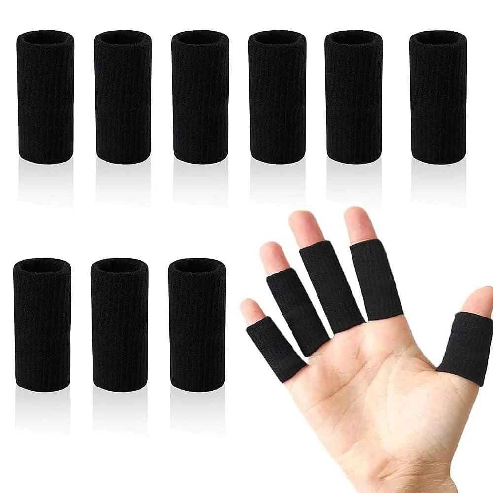 Whale Finger Sleeves Protectors 10Pcs Sport Finger Sleeves Elastic Thumb Brace Support for Basketball Golf Premium Finger Sleeves for Arthritis Perfect for Relieving Pain (10PCS black set)