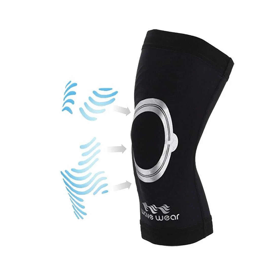 wavewear Knee Compression Sleeve with Built-in Kinesiology Tape for Extra Support and Pain Relief during Workouts Sports Running - for Men and Women (L Black/Silver 1) Large Black/Silver 1