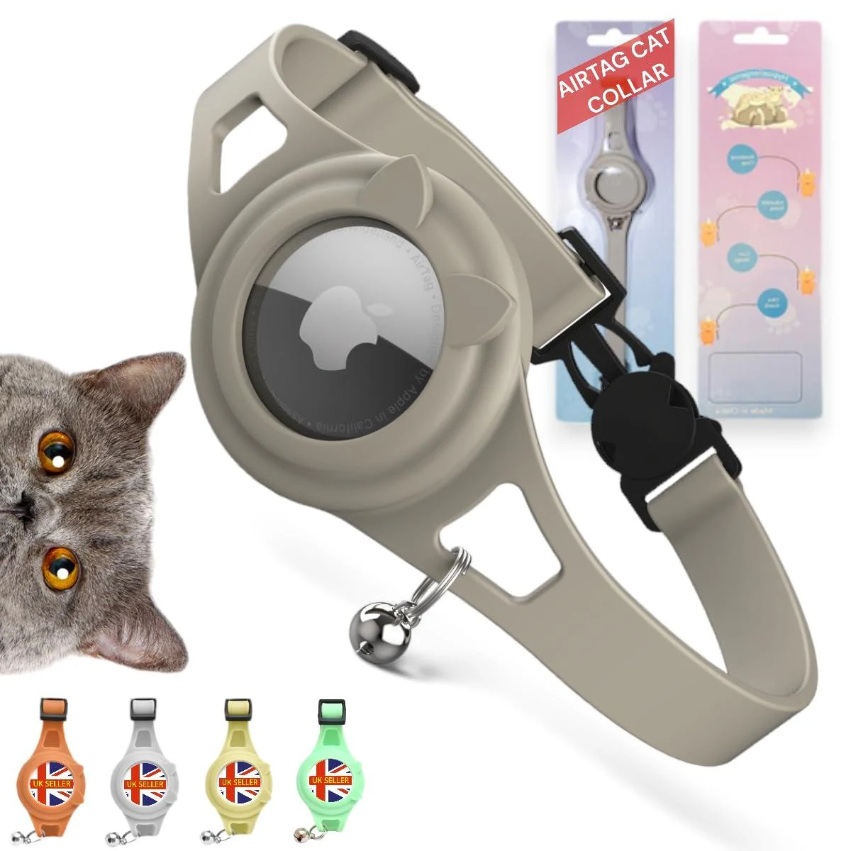 Hypoallergenic Apple Airtag cat collar Cat Tracker collar. Cat tracker GPS collar for small cats. Pet tracker for cats. Cat collar airtag GPS tracker for cats. Neutral Grey - Generic