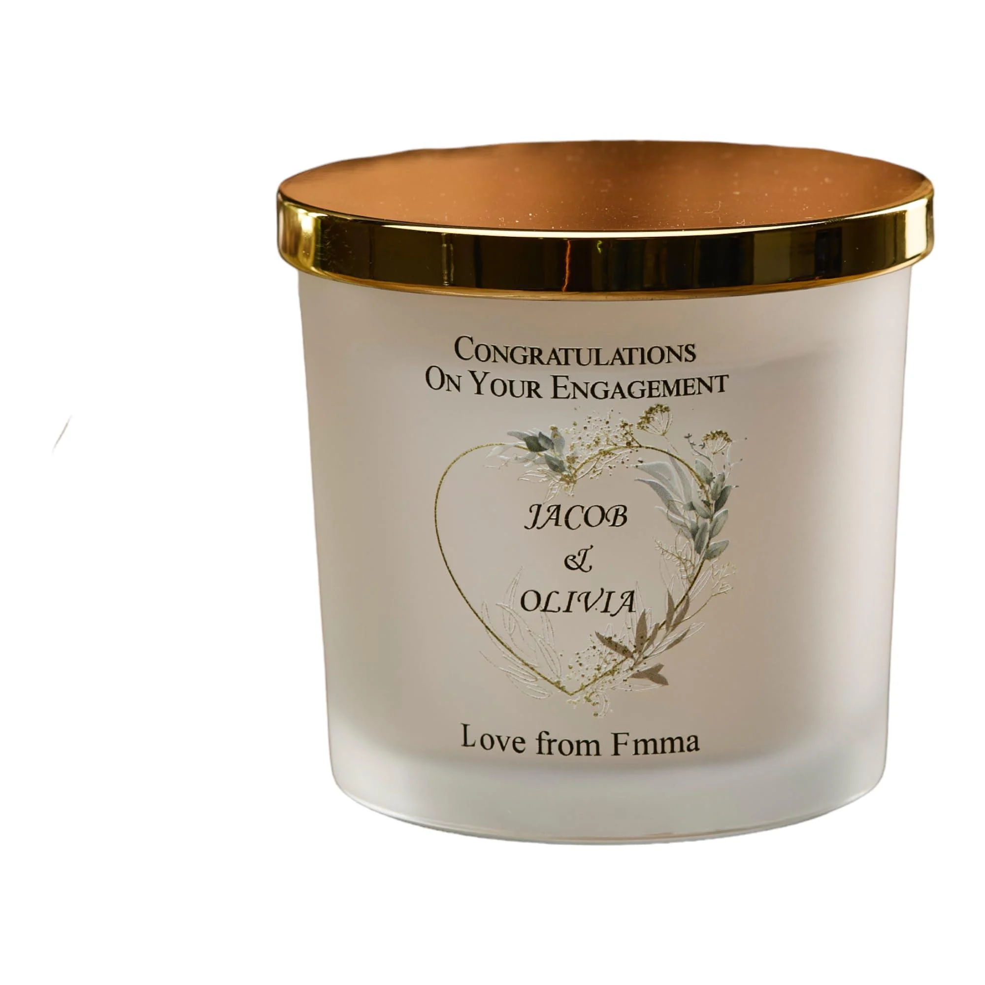 Personalised Large Double Wick Engagement Candle Gift with Gold Leaf (Fresh Cotton) - ukgiftstoreonline