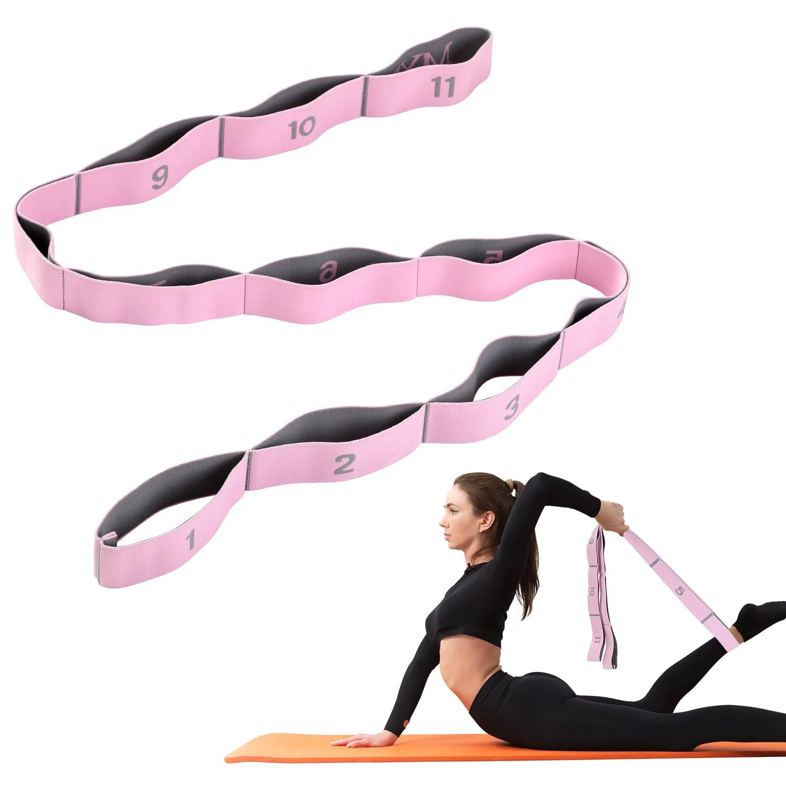 Aiqinu Yoga Stretch belt resistance bands with 11 loops highly elastic fitness straps highly elastic elastic resistance tapes for Pilates Fitness Stretching Training