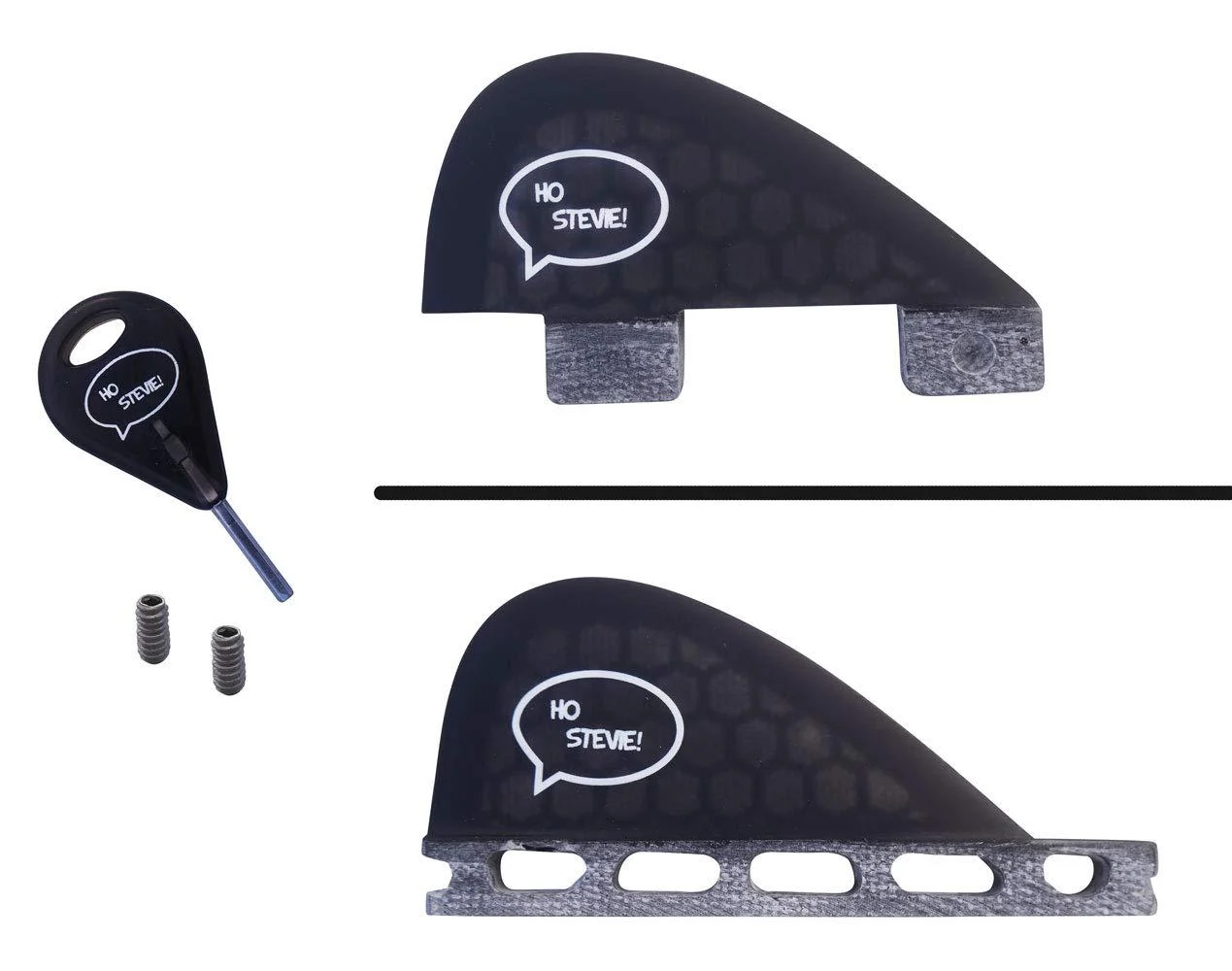 Ho Stevie! Stabilizer Surfboard Fin (Center/5th Fin) Twin Tab or Single Tab Sizes + Fin Key and Screws Black Twin Tab