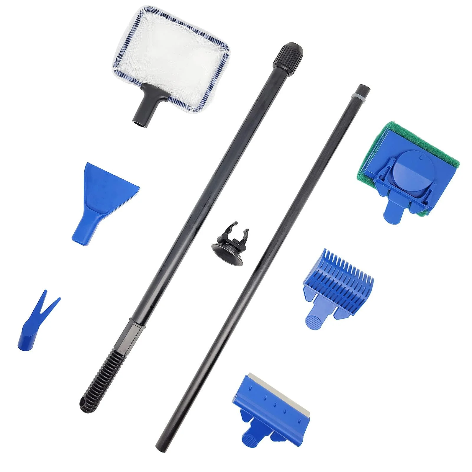Fish Tank Cleaning Tools 5 in 1 Aquarium Clean Set Fish Net Gravel Rake Algae Scraper Fork Sponge Brush Glass Cleaner Tools Kit - AREPK