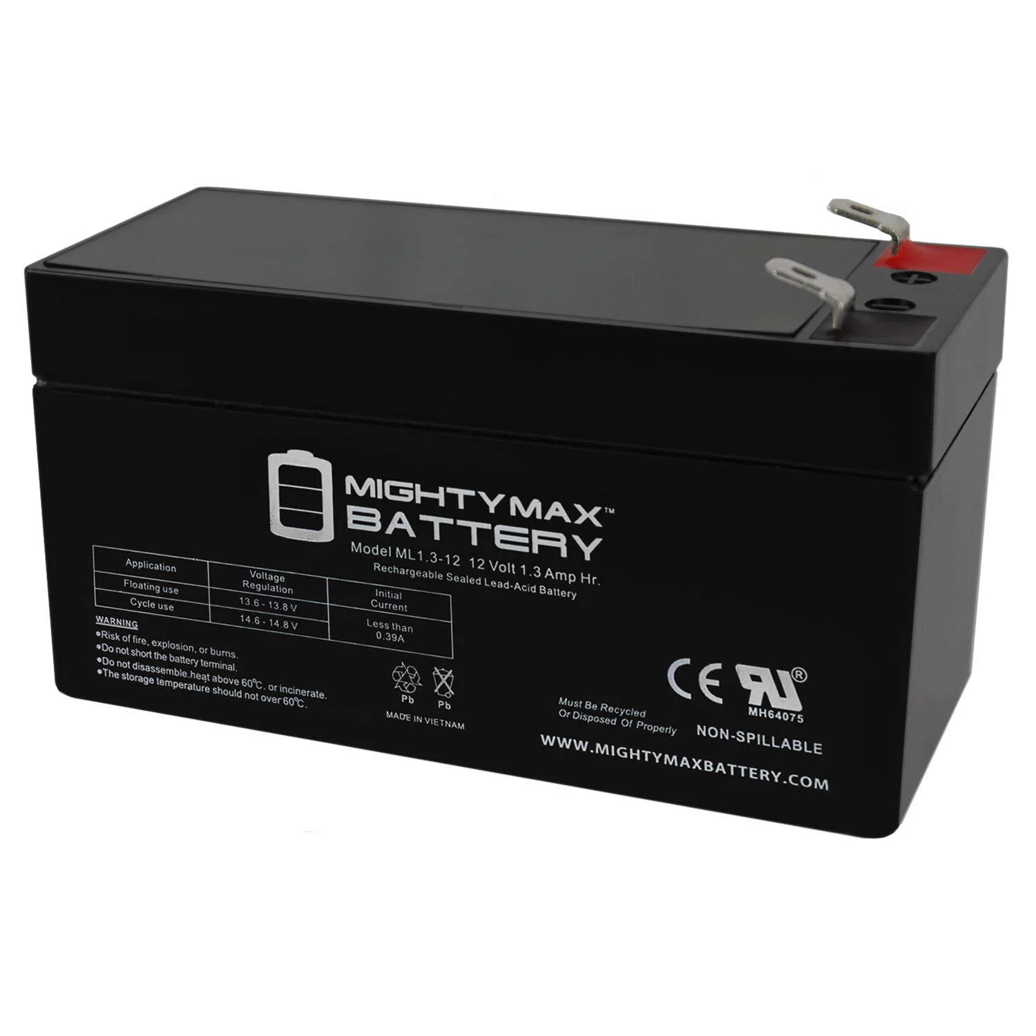 Mighty Max Battery 12V 1.3Ah Battery Replacement for Kung Long WP1.3-12