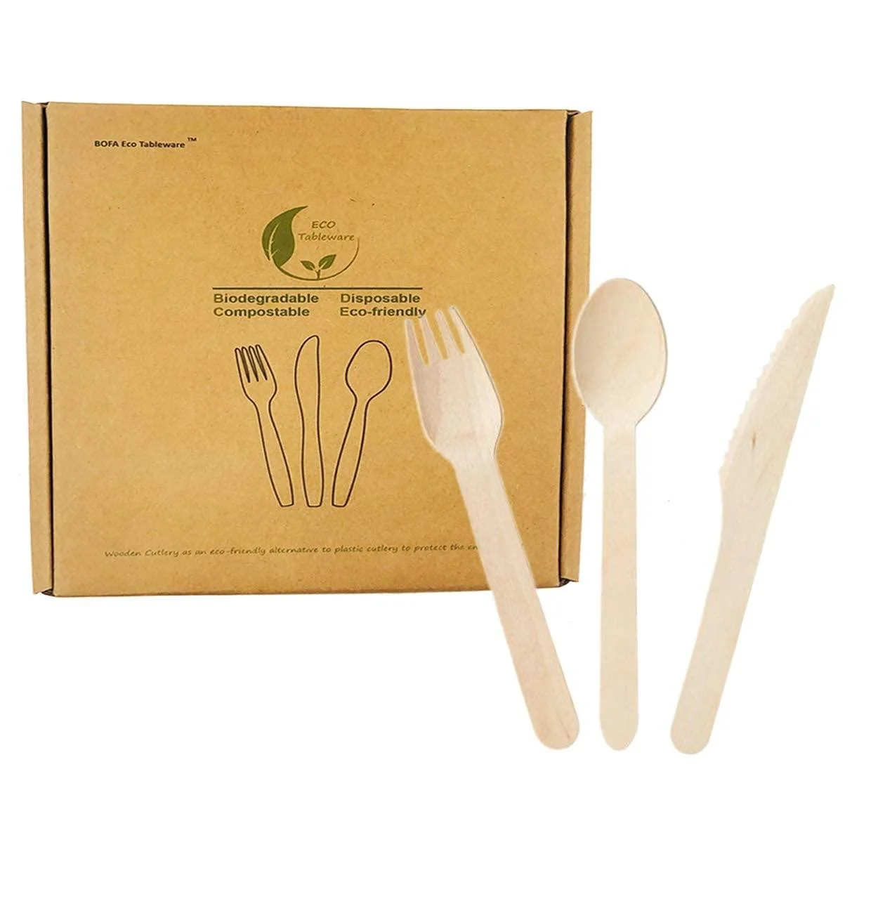 Disposable Wooden Utensils Biodegradable Compostable Cutlery Sets Alternative to Plastic Cutlery 50 Forks 50 Spoons 50 Knives - YWIBAHS