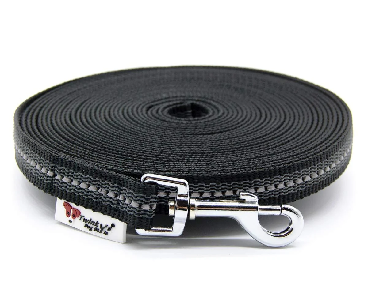 Twinkys Dog Style tow leash rubberized 20 mm wide for dogs up to 50 kg - without hand loop 5 meters black reflective made in Germany 5 meters black reflective 20 mm to 50 kg