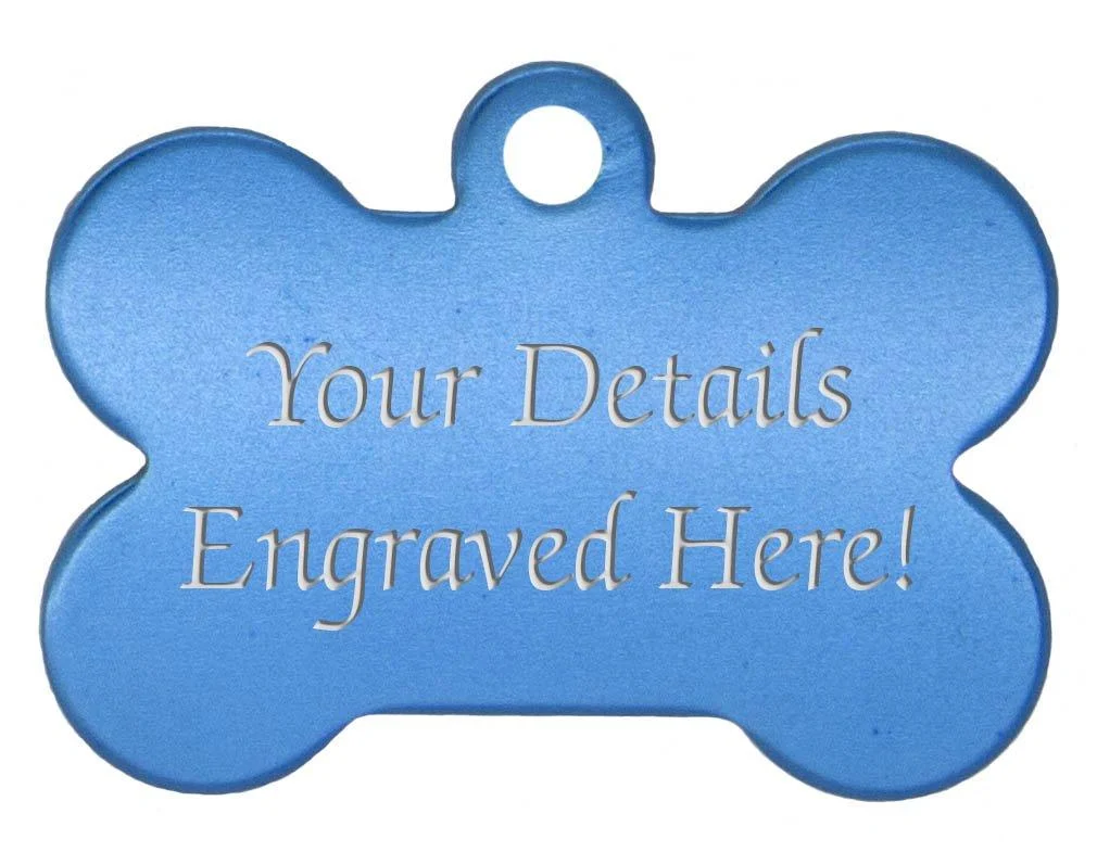 Wadoy Bone Shaped Pet Tags - 38mm Wide - 9 Colours To Choose From Free Engraving (Blue)