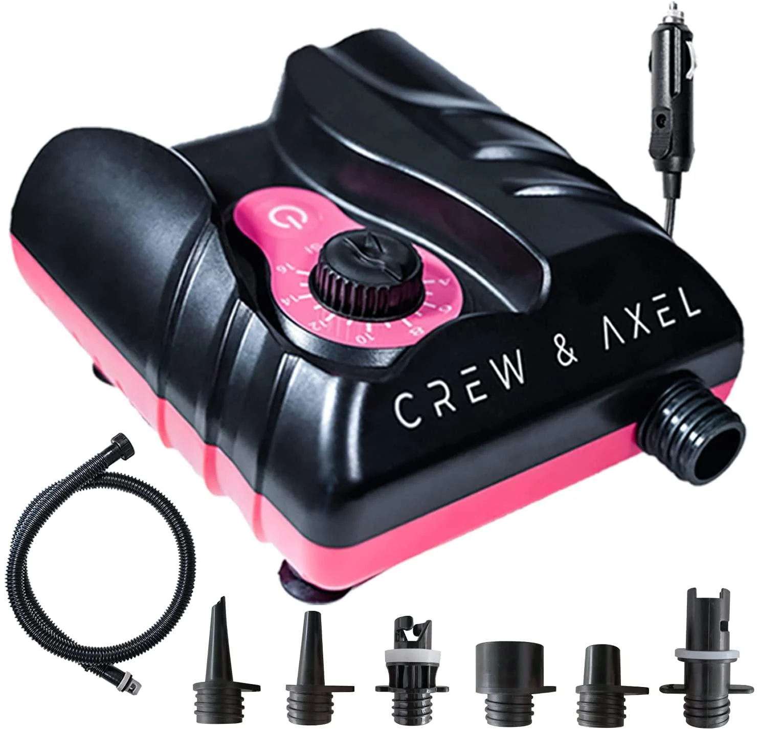 Crew & Axel Electric Paddle Board Pump Electric Pump for SUP (16PSI, 12V) Portable High Pressure Air Compressor Pink