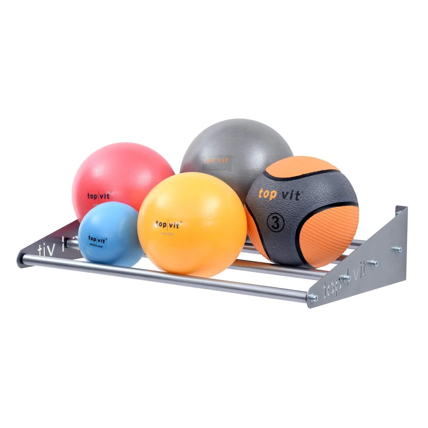Top |VIT wall holder - Pezziball bracket ball wall bracket for gymnastics balls for storing up to 4 gymnastics mats or balls in different sizes.Silver 64.0 centimeters