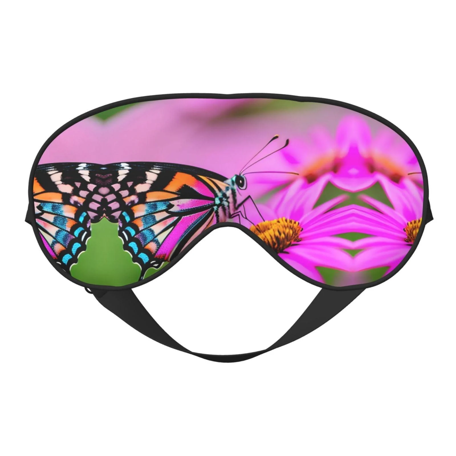Floral with Butterfly Double-Sided Sleep Eye Mask Comfort Soft Blindfold with Adjustable Strap Block Out Light Black