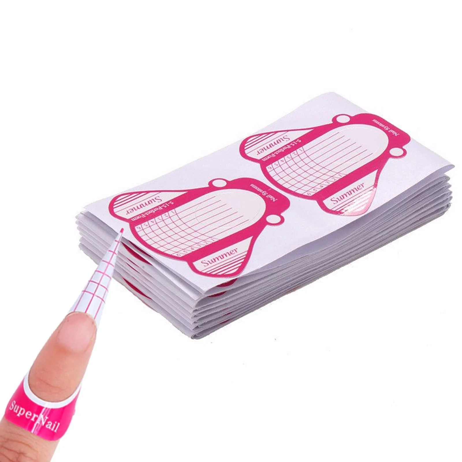 Nail Forms for Gel Builder 100 Pcs Nail Extensions Forms Self-Adhesive Nail Extension Stickers for Acrylic UV & Poly Gel Polygel Nail Form (Pink)