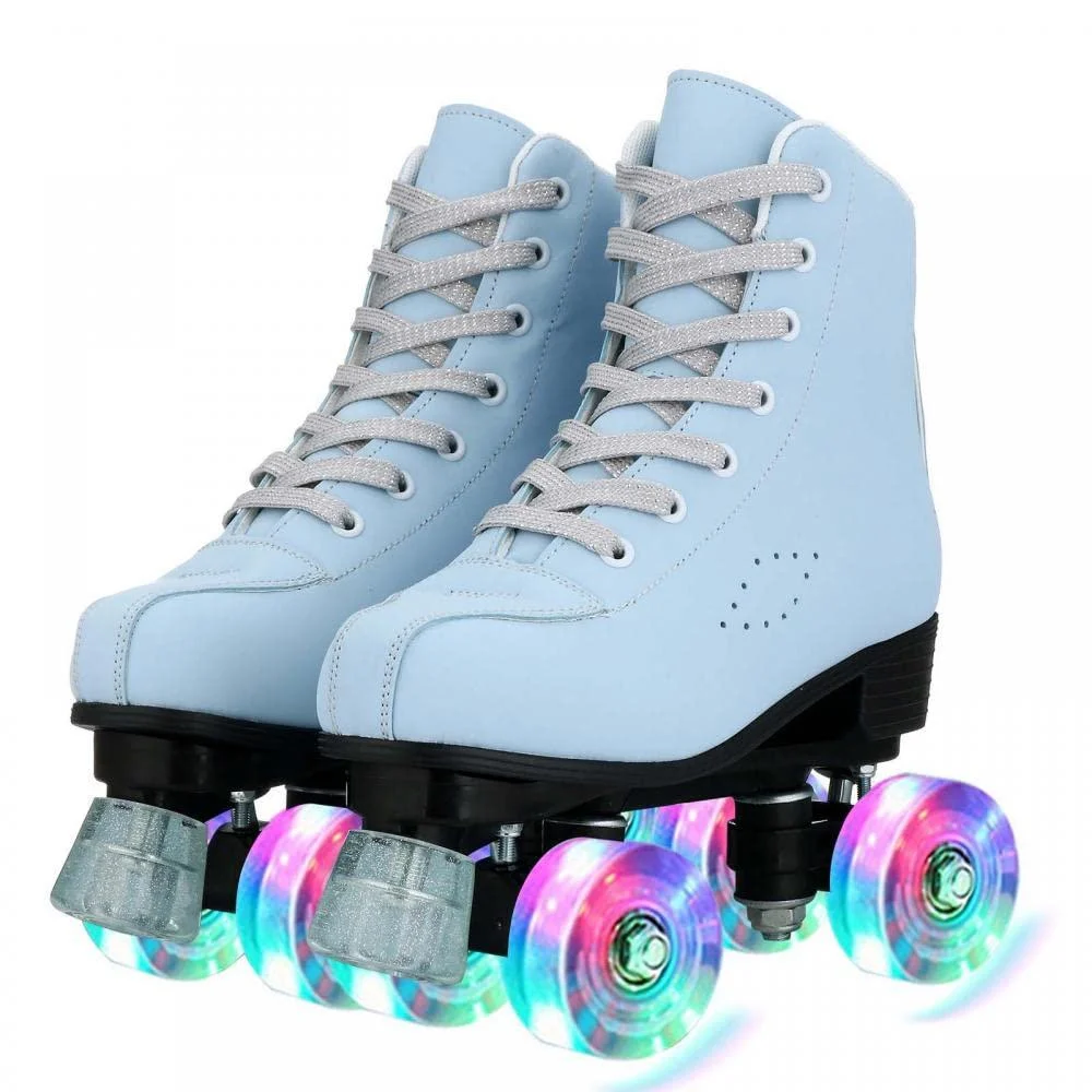 Gets Roller Skates for Women Men 4 Wheels Light Up Indoor Outdoor Roller Skate, High Top PU Leather Beginner Double Row Unisex Roller Skates Blue 41US 10