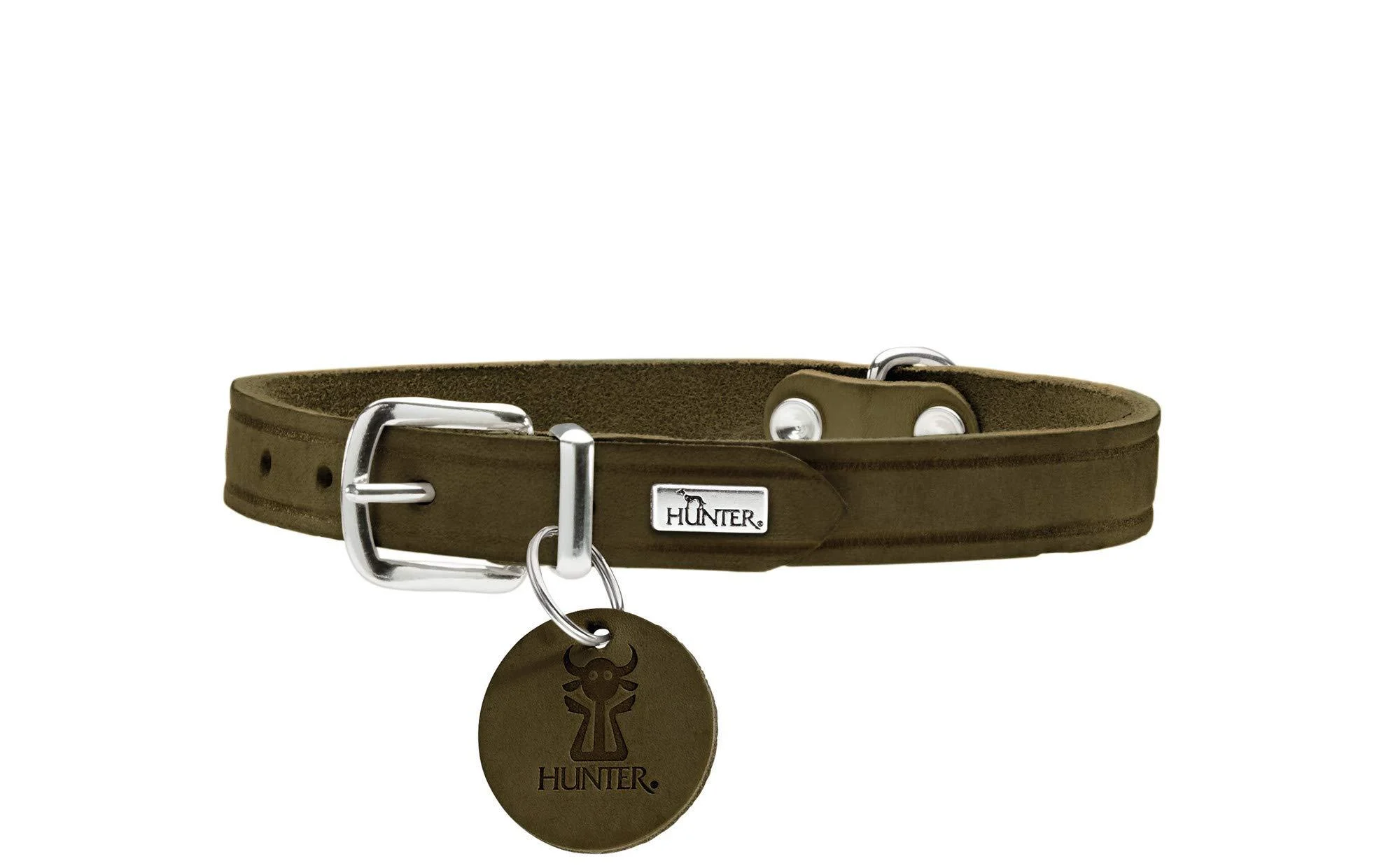 HUNTER AALBORG dog collar leather simple robust comfortable 37 (XS-S) olive olive 37 (XS-S)