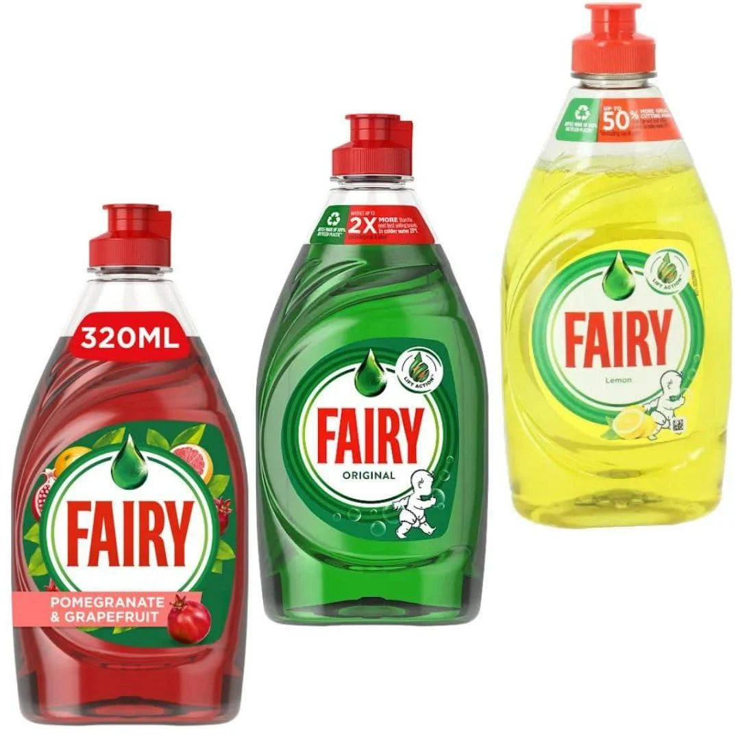SAESR 3 Pack Variety Fairy Washing Up Liquid 320ml Bundle - Original Lemon Pomegranate and Grapefruit (Variety 3 Pack)