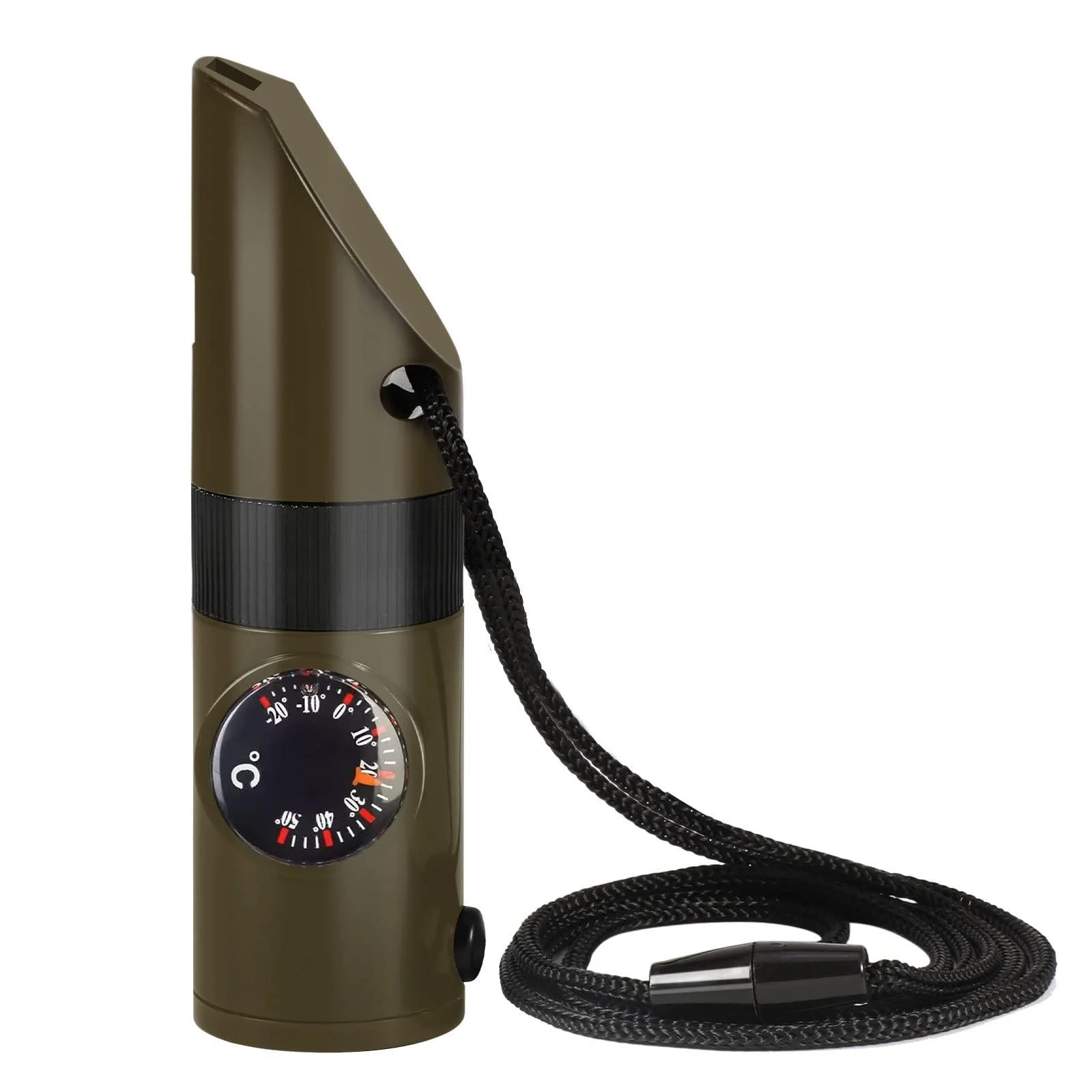 VSPEK 7 in 1 survival whistle Camping Survival Tools Emergency Pfeif compass/thermometer/LED flashlight/magnifying glass/mirror with lanyard safety kit outdoor multifunction tool for camping hike