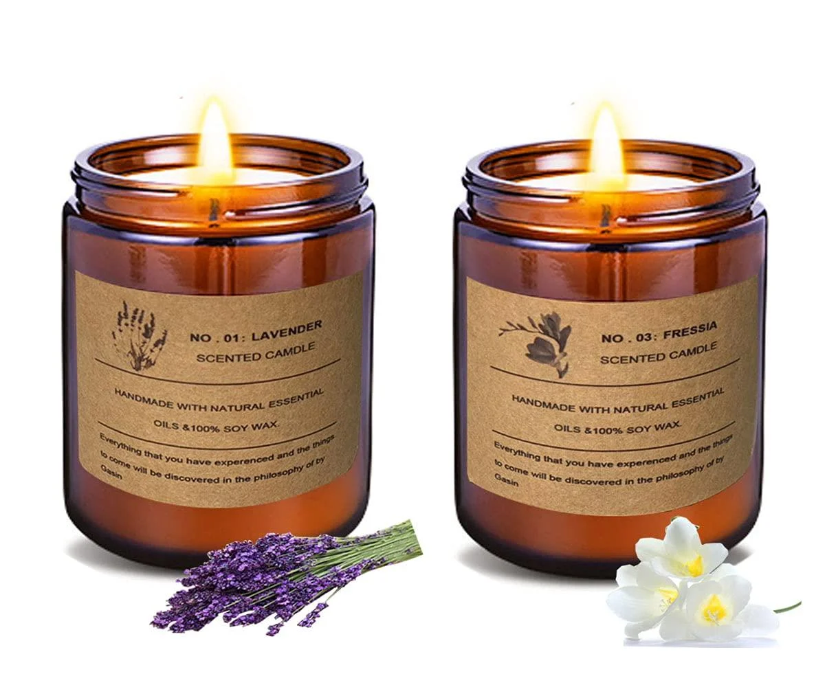Soy Candles Aromatherapy Candles for Home Scented 7oz 2 Pack Long Lasting Scented Candles Set Gift for Women Lavender&Fressia - Gasin