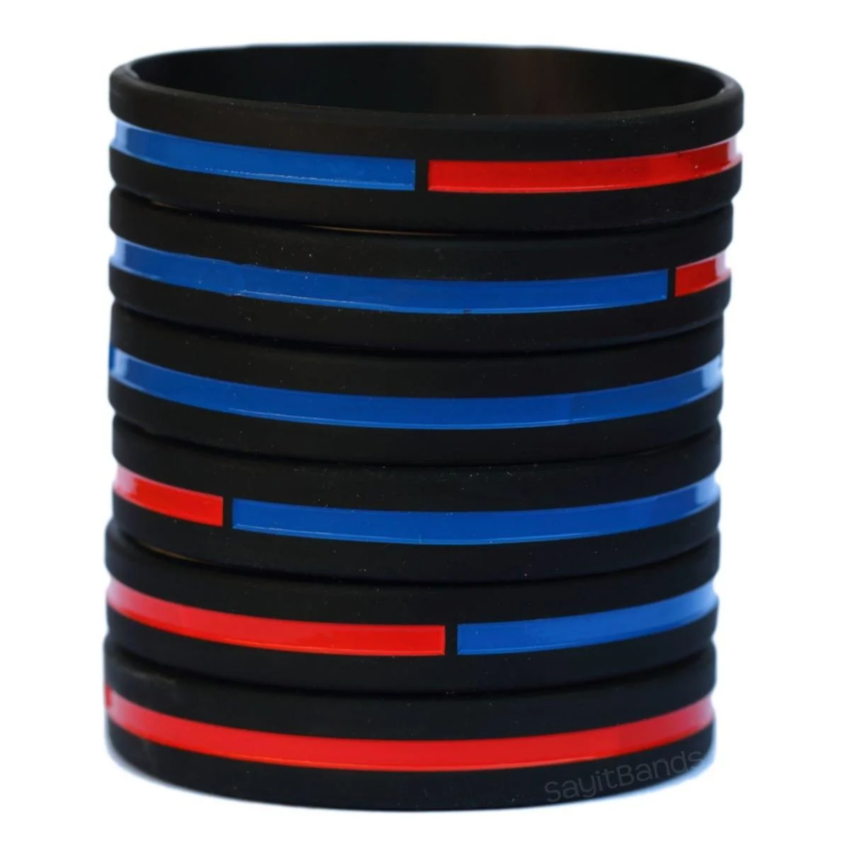 SayitBands Six (6) of Combined Thin Blue and Thin Red Line Wristband