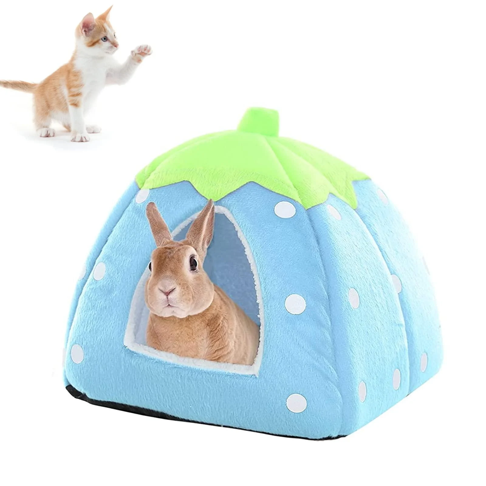 Guinea Pig Bed Guinea Pig House Strawberry Indoor Guinea Pig Cage Hideout Small Animal Beds Guinea Pig Hideaway for Hamster Chinchilla Ferret Hedgehog Rabbit Gerbil Blue - Hileyu