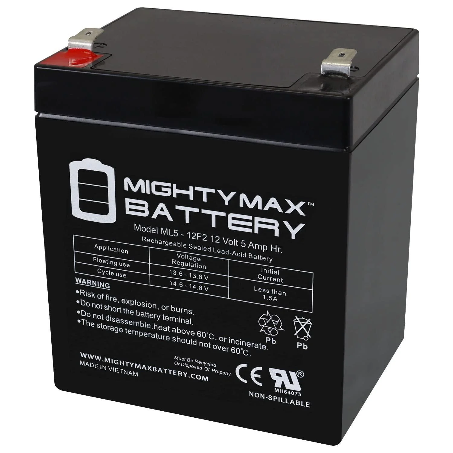 Mighty Max Battery 12V 5Ah F2 SLA Replacement Battery for Liftmaster 485LM