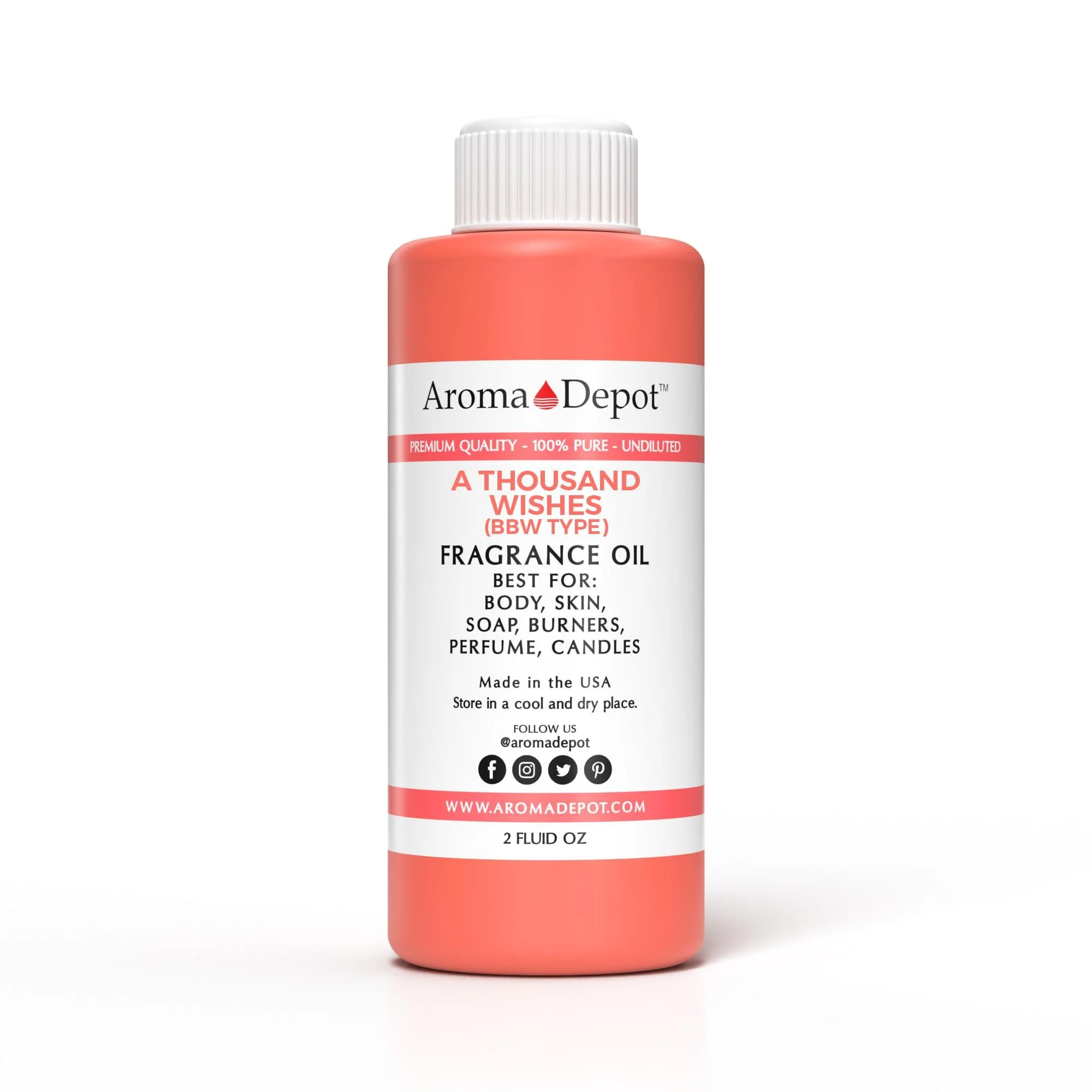 Aroma Depot 2 oz. A Thousand Wishes Fragrance Oil I Perfume I Skin Oil I Scented Oil. Can be Used for Candles Bath Bombs Body Butter Creams and lotions. Works for diffusers Burners or heaters