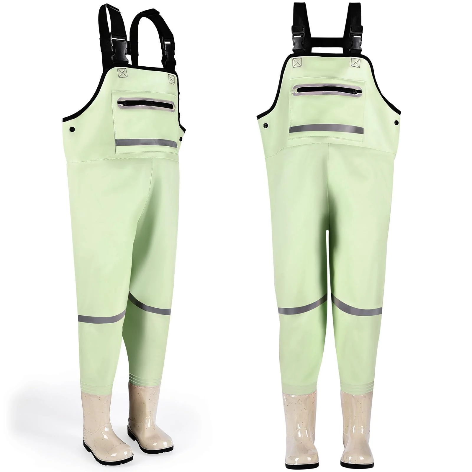 Ieilulu children's wathose adolescent children breast waden wademose fishing pants children with breast pocket and adjustable straps children fishing waders boots waterproof slipproof 29 green - IEEILULU