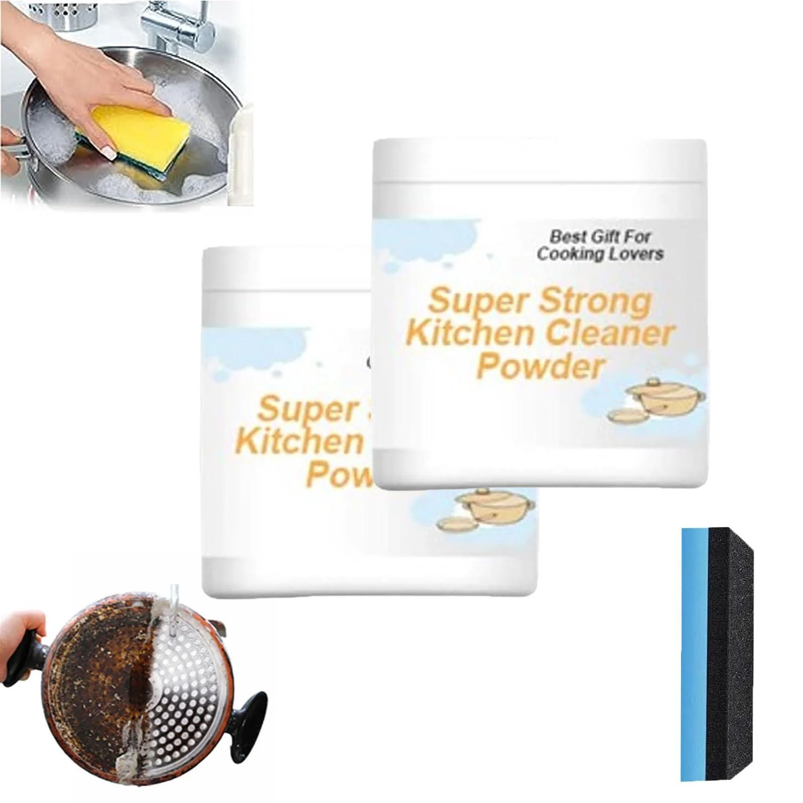 Super Strong Kitchen Cleaner Powder 2024 Powerful Kitchen All-purpose Powder Cleaner Stainless Steel Cleaning Powder Stain Remover Heavy Duty Degreaser Cleaner Protective Kitchen Cleaner (2pcs)