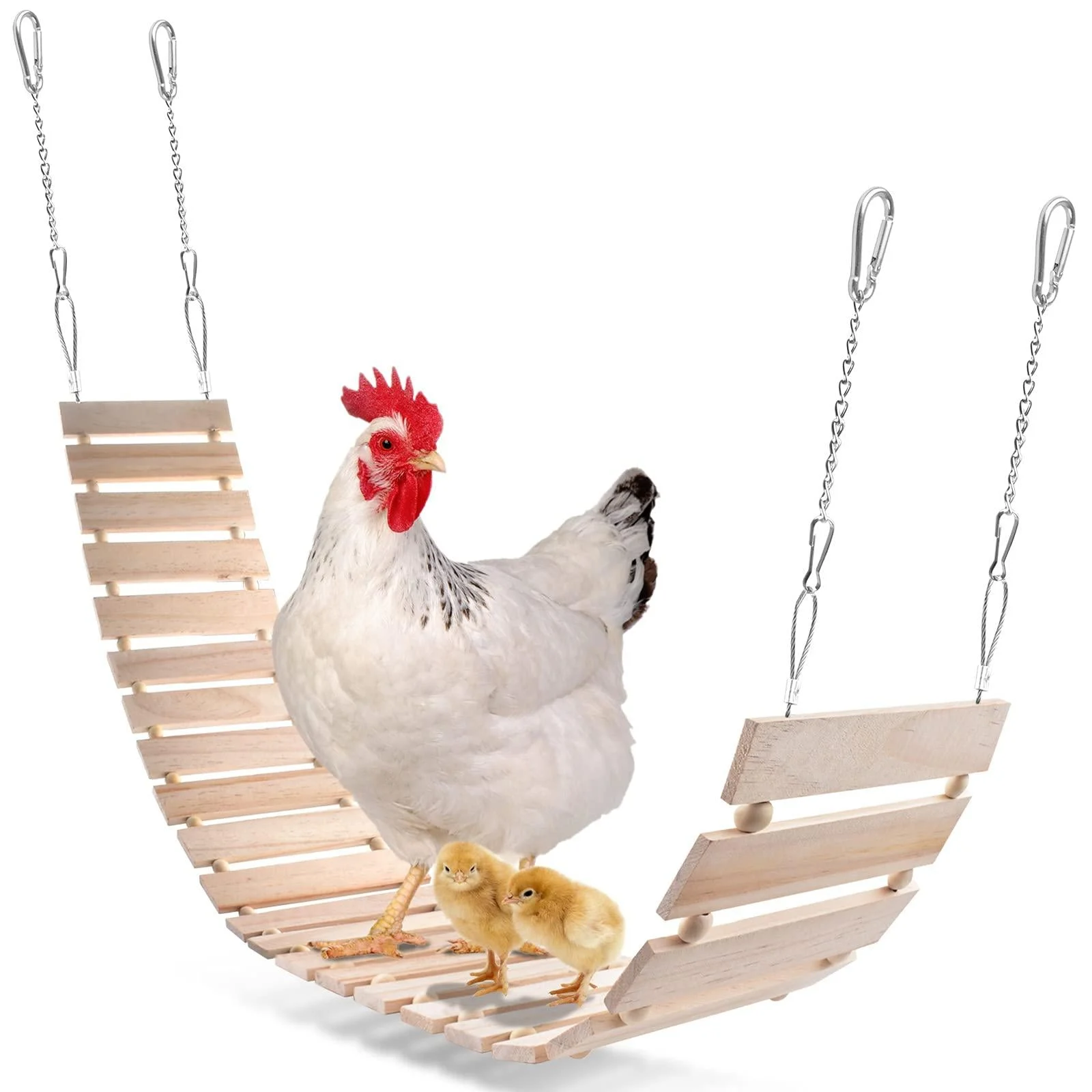 KATUMO Chicken Swing Chicken Perch Chicken Ladder for Coop Natural Wood Chicken Toy Chicken Coop Accessory Bird Swing for Chickens, Birds, Parrots, Total Length 112cm/44.09'' Plain