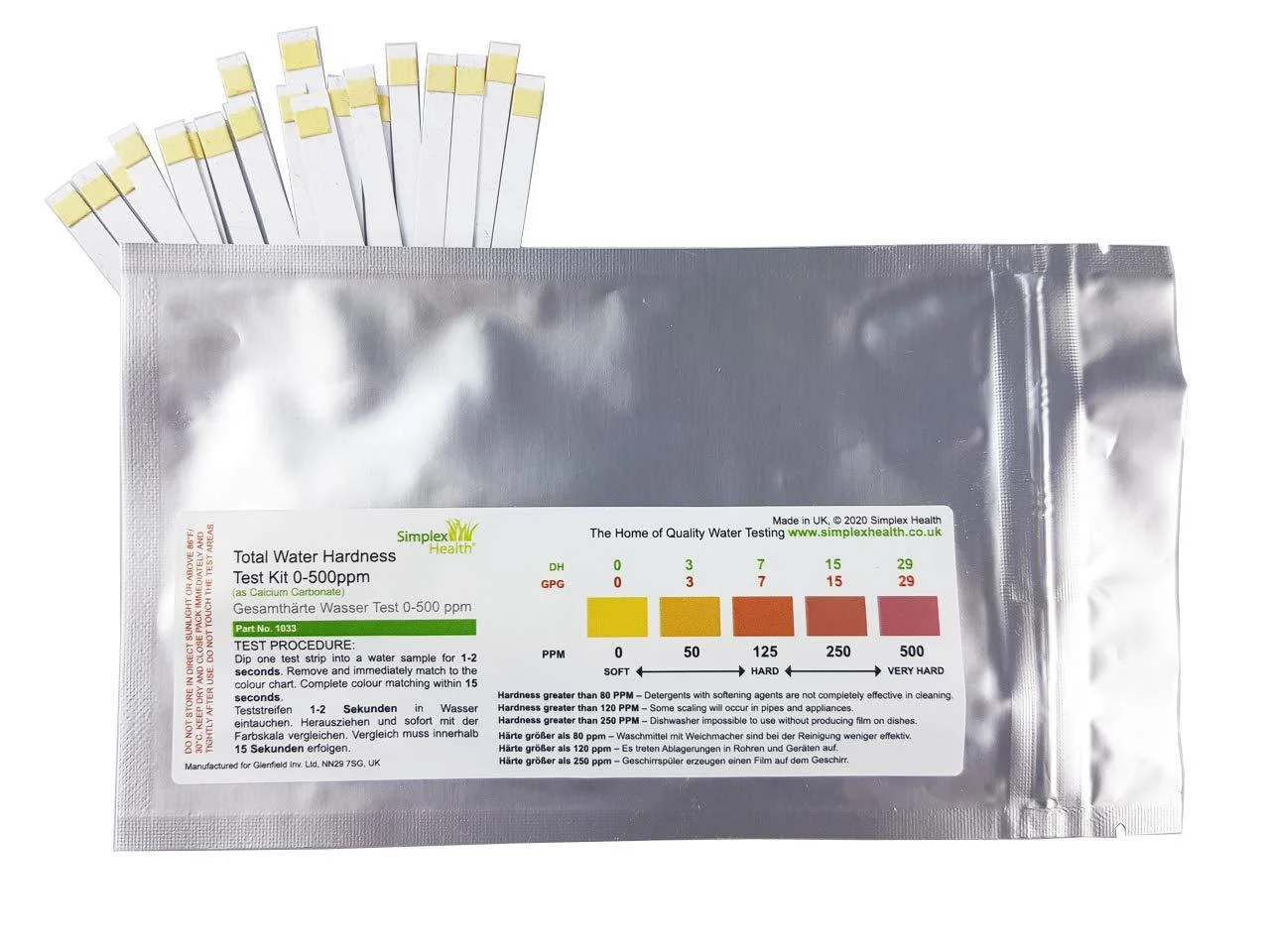 SimplexHealth Drinking Water Hardness Test Hardness/Total Hardness (20 test strips) reliable and fast results
