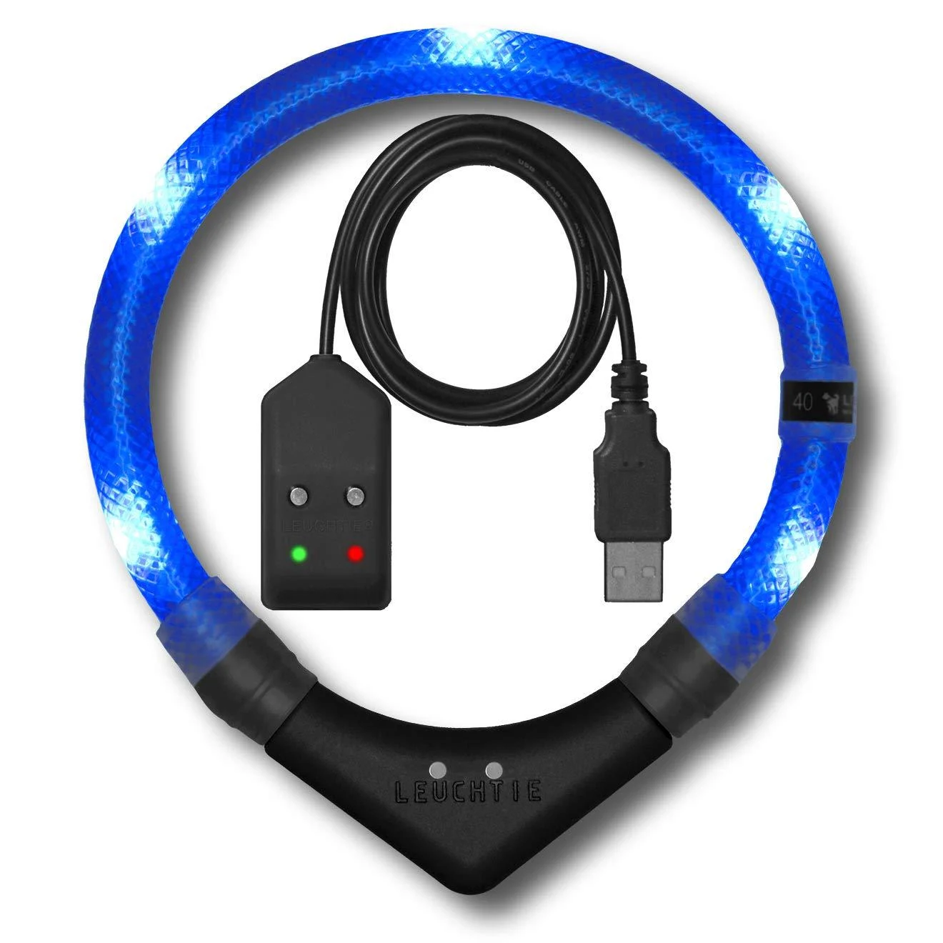 Leuchtie Luminous Elbe Easy Charge for dogs USB charging waterproof LED collar extremely bright 25h light duration small medium and large dogs blue size 40 40 blue