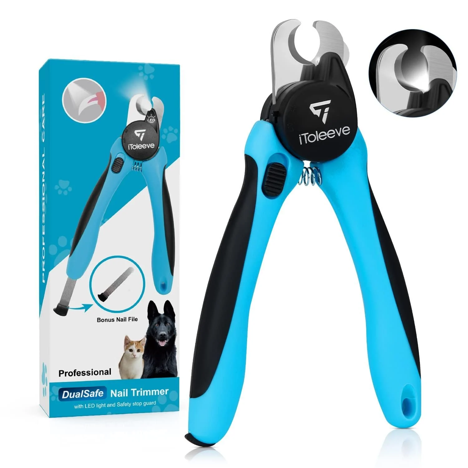iToleeve LED Dog Nail Clipper with Light and Safety Guard, Illuminates Cats & Dogs Nails, Avoid Over-Cutting, DualSafe Dog Nail Trimmers