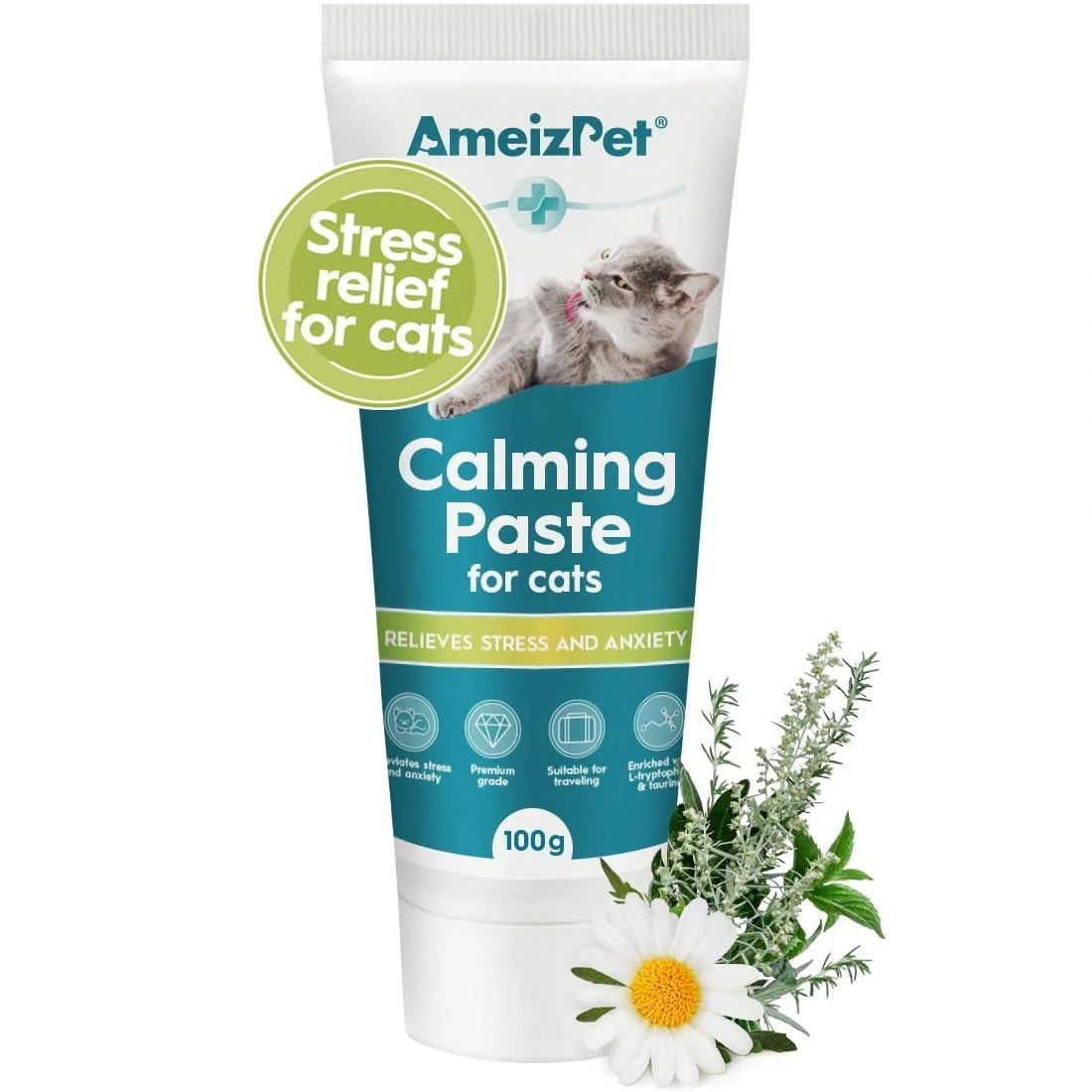 AMEIZPET Seautization paste for cats - natural soothing products for cats for cats stress reduction with green tea extract natural calming relax paste cats anti -stress - 100 g (3.5 oz) calm paste for cats