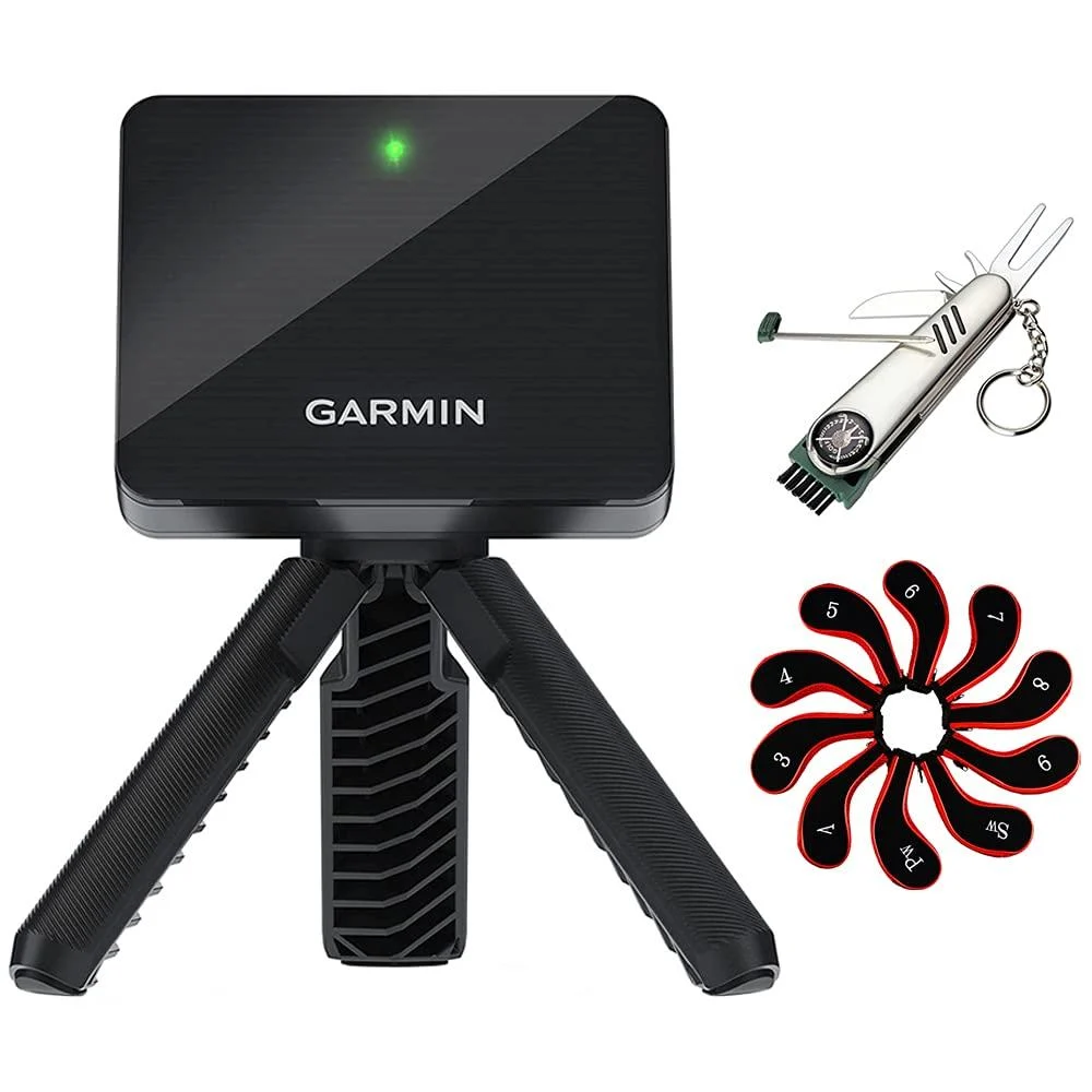Garmin 010-02356-00 Approach R10 Portable Golf Launch Monitor Bundle With Deco Essentials Stainless Steel 7-in-1 Multifunction Golf Tool and Deco Essentials Neoprene Zipper Headgear Set
