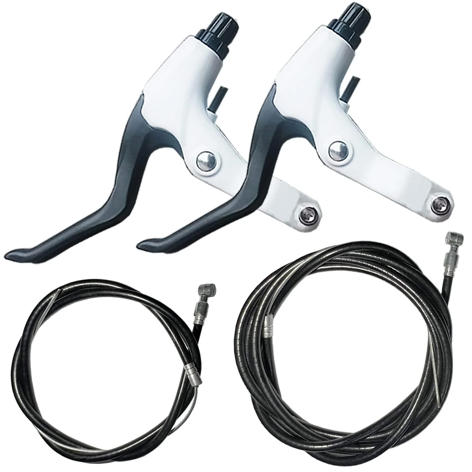 Lomodo 4 Pieces Bicycle Brake Accessories Including 2 Pack Aluminium Alloy Brake Levers Handle Bars and 2 Pack Brake Wire (Front and Rear Brake Cable) for Mountain/Road/MTB Bike(White)