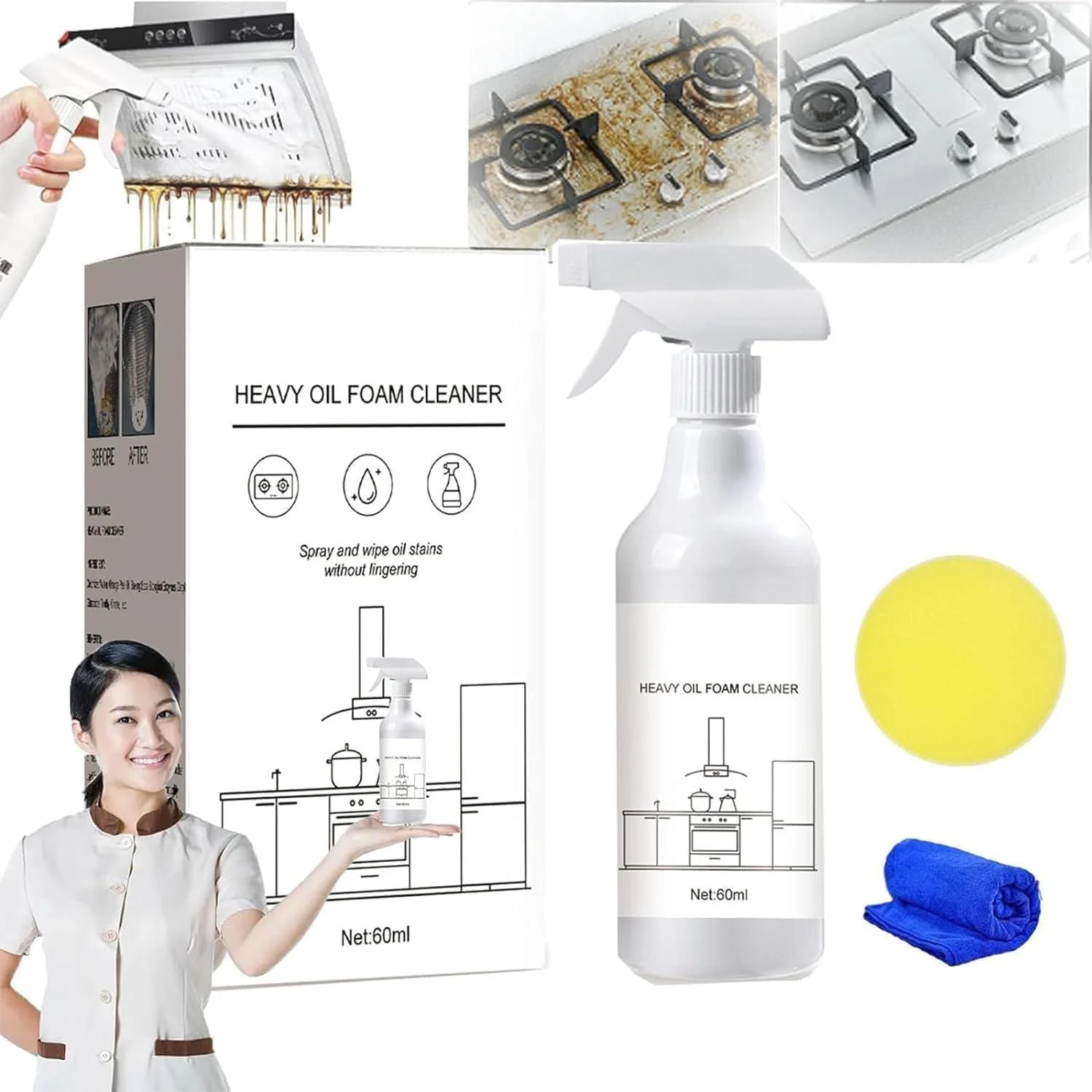 Essetialsa Splash Foam Spray Splash Spray Tablets & Spray Bottle Splash Foam Spray Oven Cleaner Heavy Oil Cleaner Foam Splash Spray Cleaner Splash Spray All Purpose Cleaner For Oven(60ML)