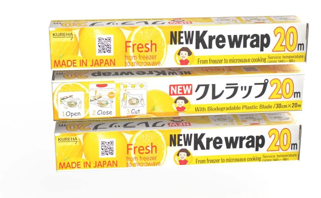 KUREHA Krewrap Plastic Cling Wrap, Pack of 3, 65 sq ft. Per Roll, Clear 3 Pack