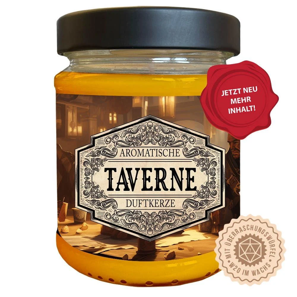 Role play scented candle tavern with hidden D20 dice - handmade in Germany (new size) 240ml approx. 40 hours burning time