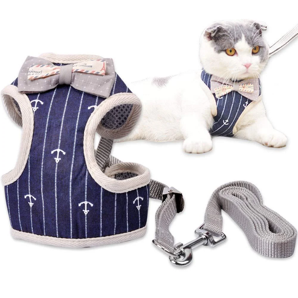 MyfatBOSS Cat Harness Leash Straps Soft and Comfortable Cat Walking Jacket with Running Cushioning Escape Proof Soft Adjustable Vest Harnesses for Pet Puppy Kitten Rabbit (S) S (Pack of 1)