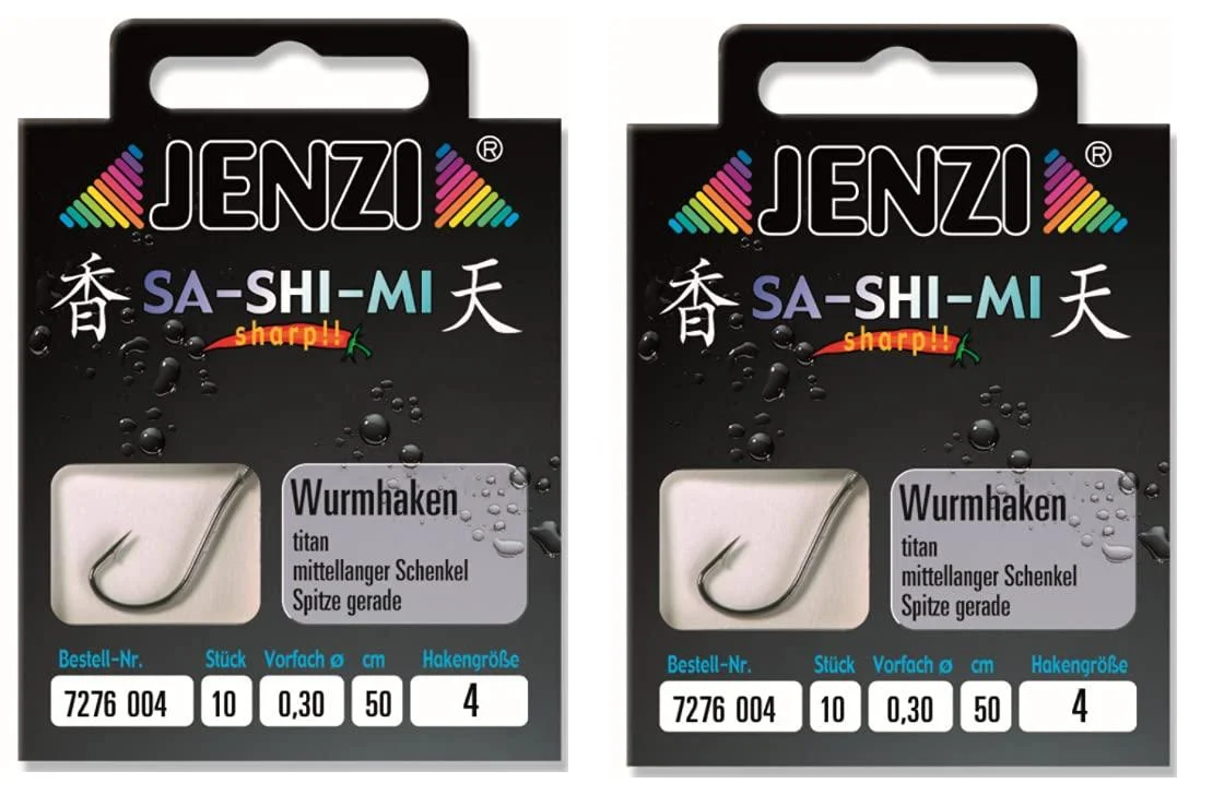 Set # 2 packs (20 pieces) Worm hook from Jenzi finished hook sizes 2 4 5 6 8 10 12 14 50 cm +free Petri Heil!Sticker hook size 4 - STMK