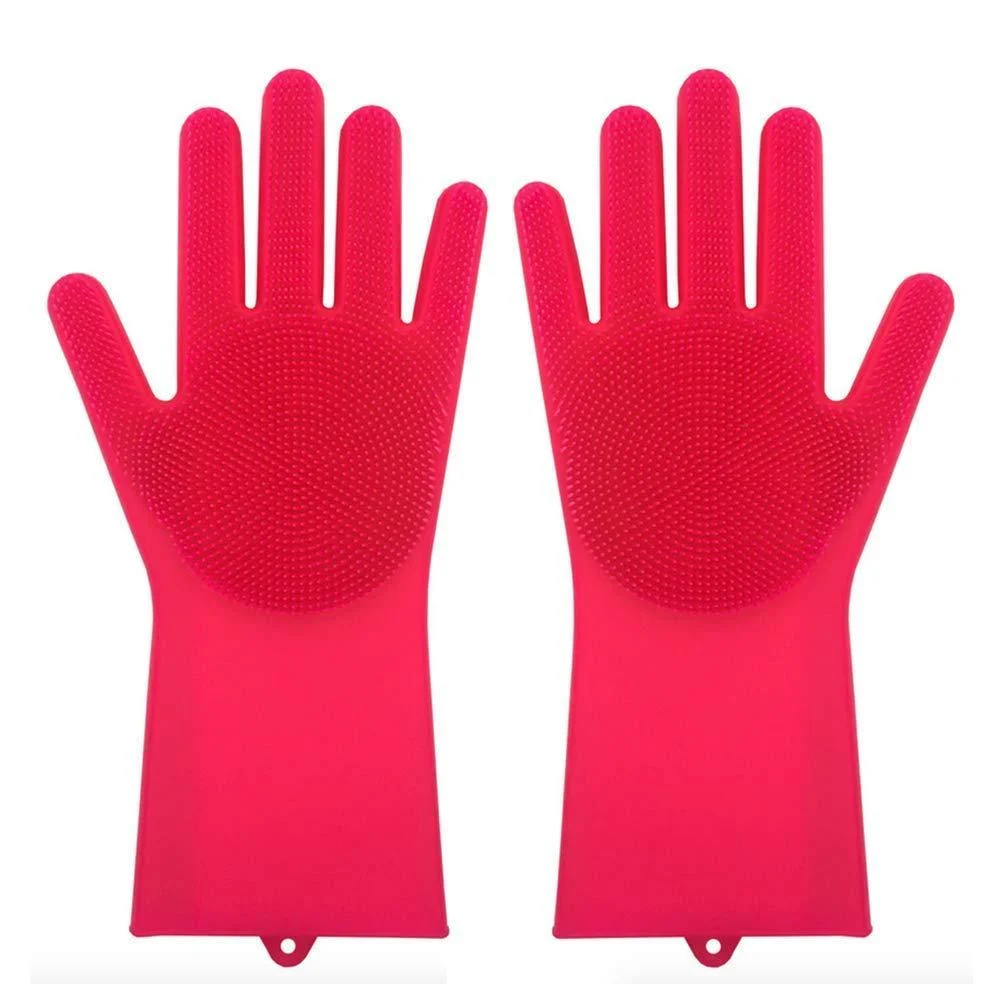 Reusable Silicone Dishwashing Gloves (Red) - Ishvara