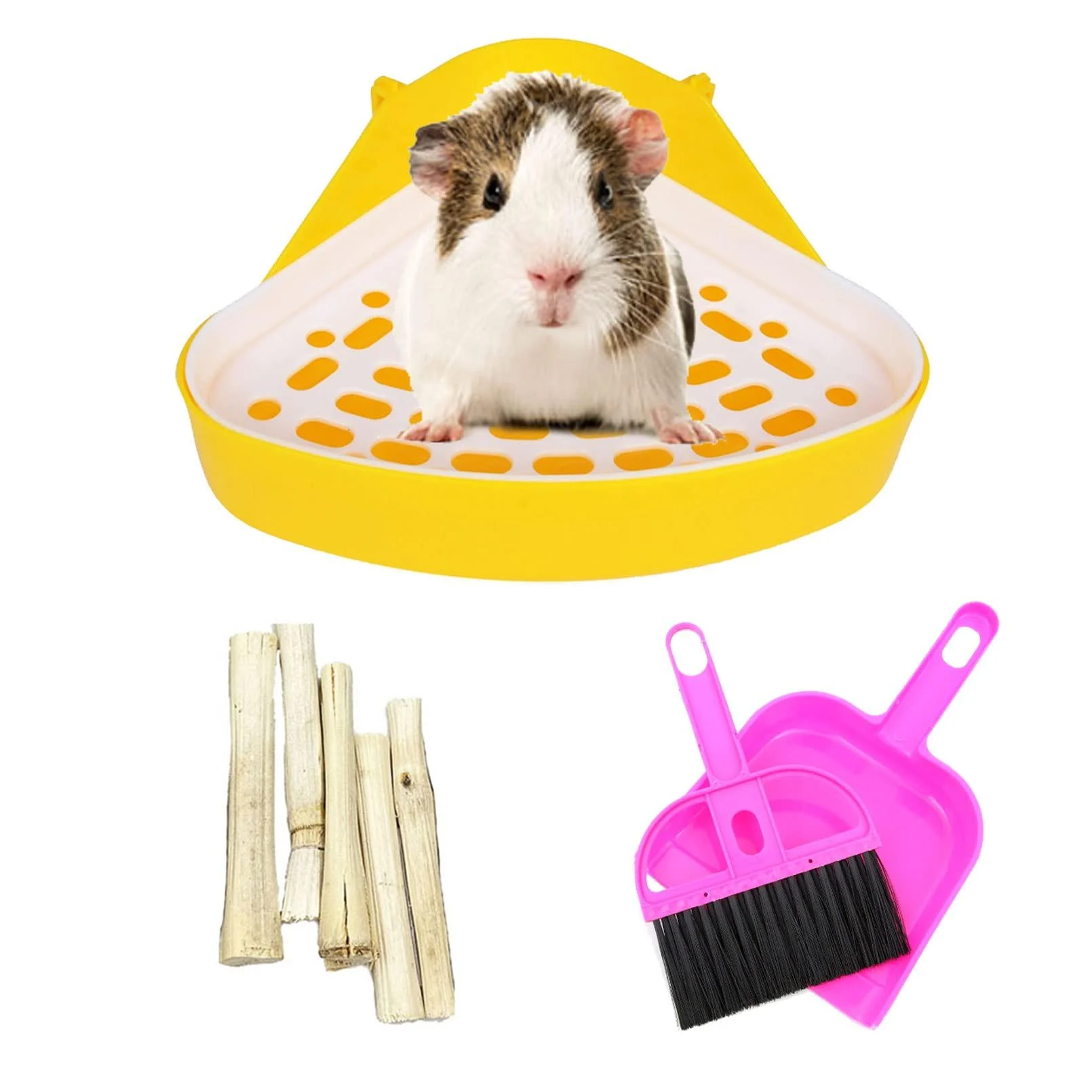 Kathson Triangular Potty Trainer corner haya toilet guinea pigs litter bed linen plastic box pet pan for rabbits chinchilla hamster ferret small animals (yellow)