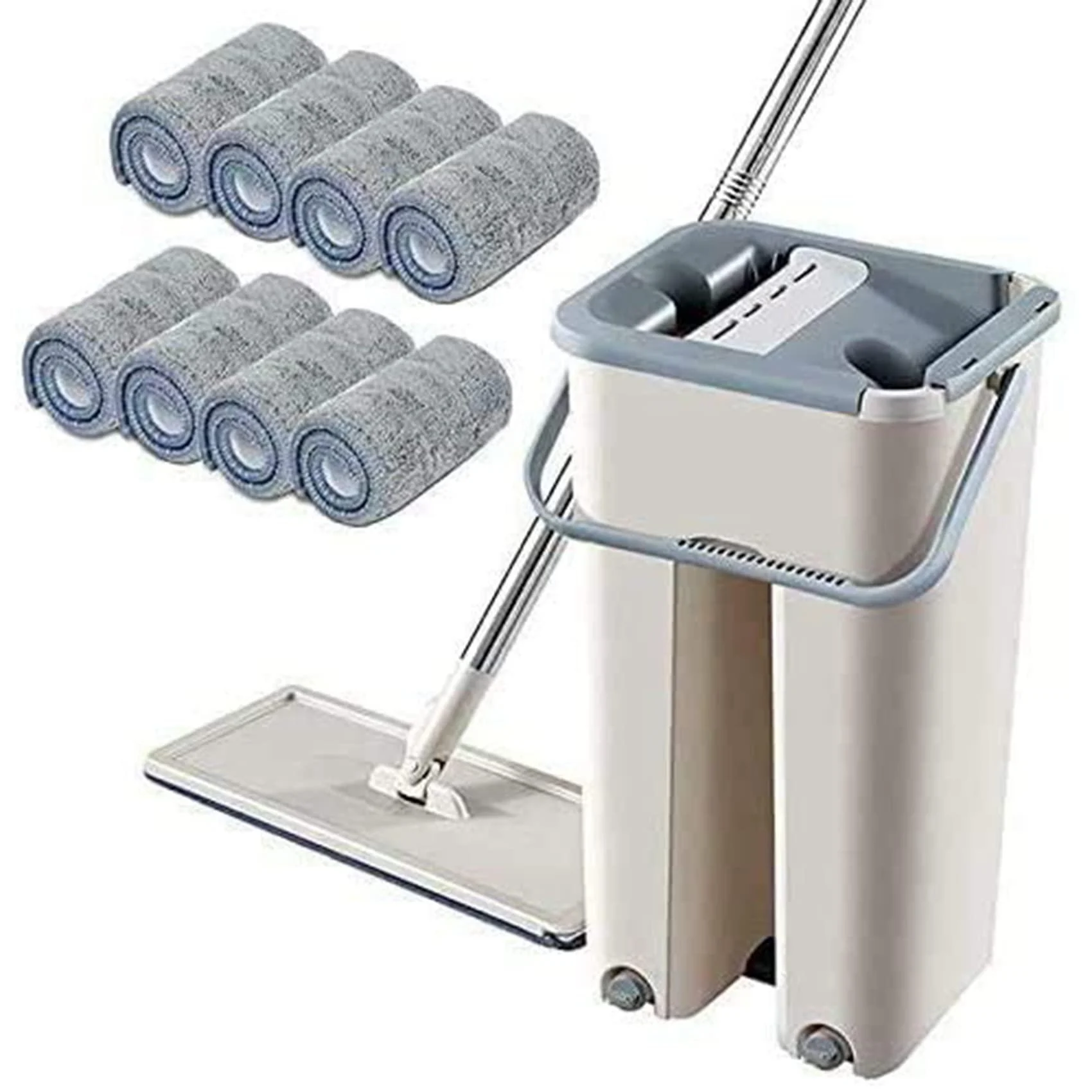 Frefgikty Floor Rotation Telescopic Handle Self-Cleaning Flat Mop with Microfibre Pads and Cleaning Bucket